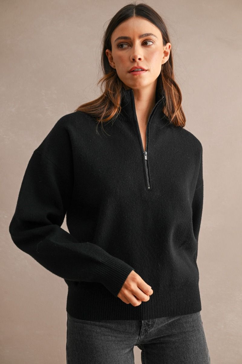 Black Qtr Zip Sweater