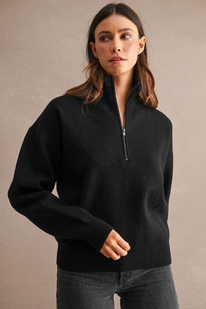 Black Qtr Zip Sweater