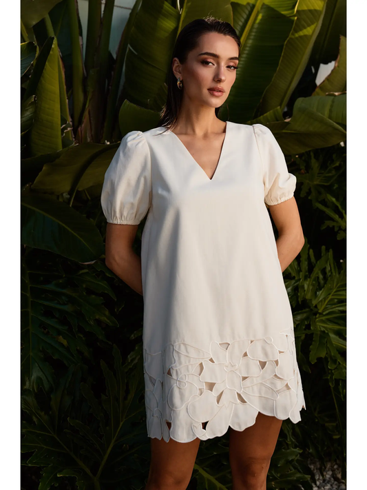 Embroidered Cutout Linen Mini Dress