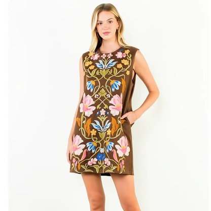 Flower Suede Sleeveless Dress