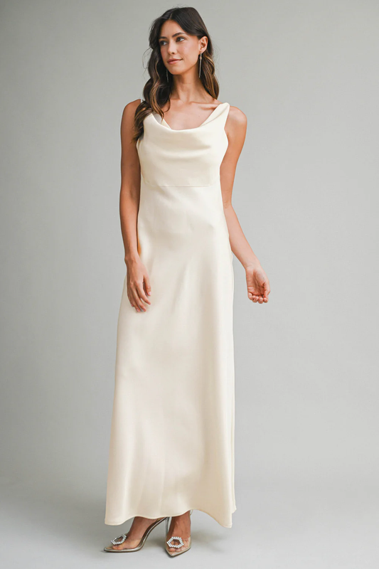 SATIN COWL MIDI DRESS