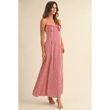 Striped Sleeveless Flared Maxi