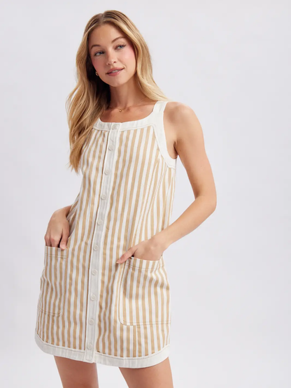 Striped Button-Up Mini Dress