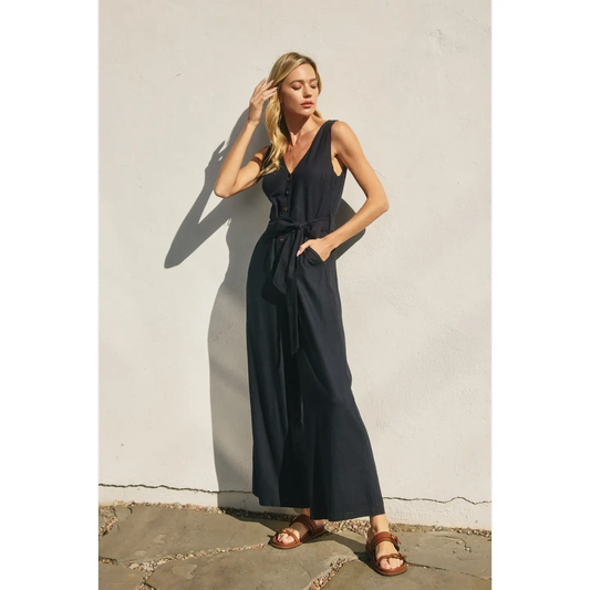 Button Down Sash Jumpsuit