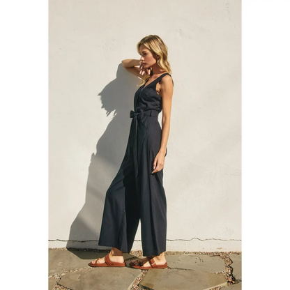 Button Down Sash Jumpsuit