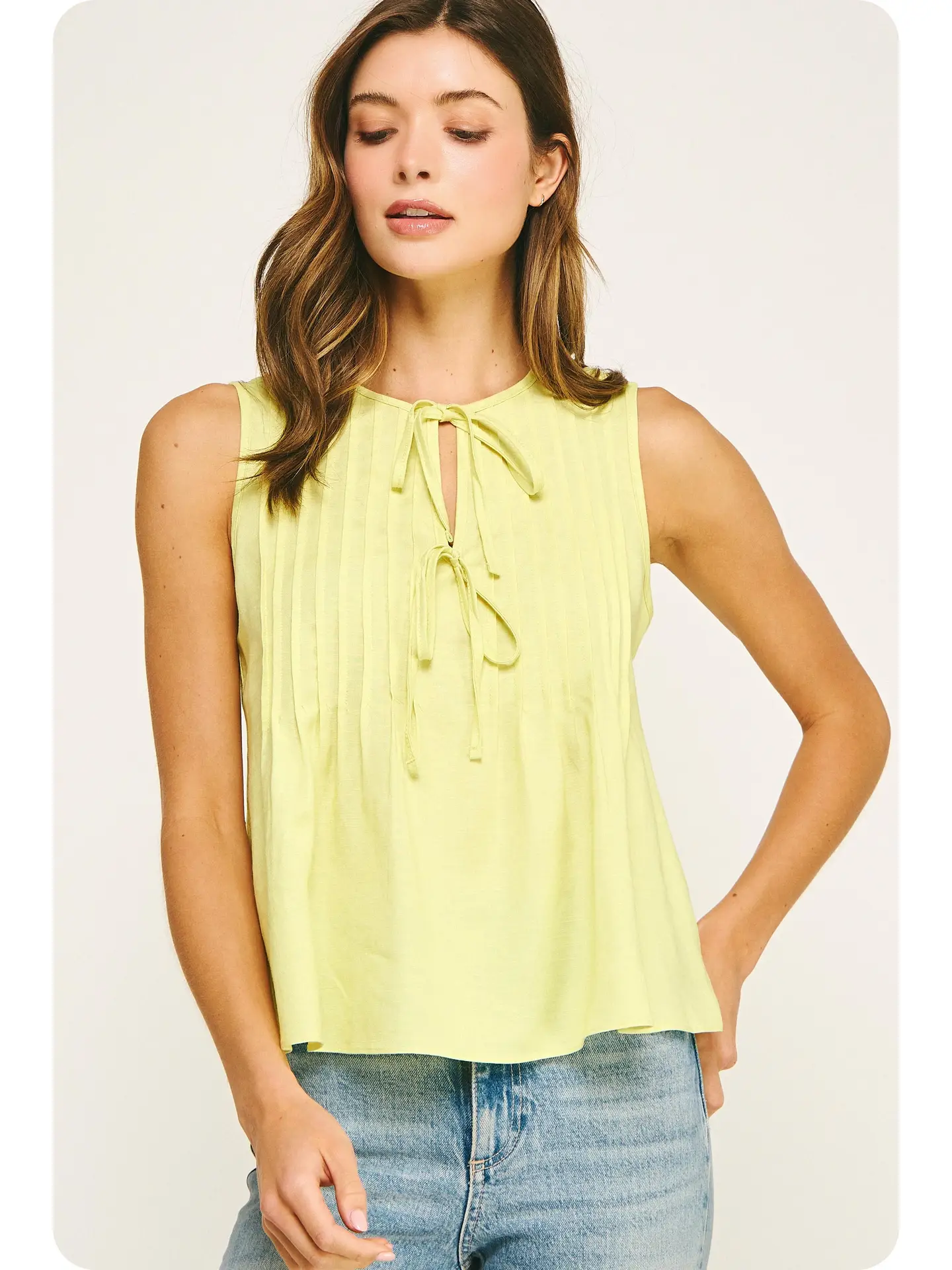 Pintuck Tie Linen Top
