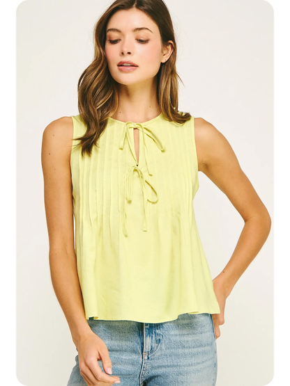 Pintuck Tie Linen Top