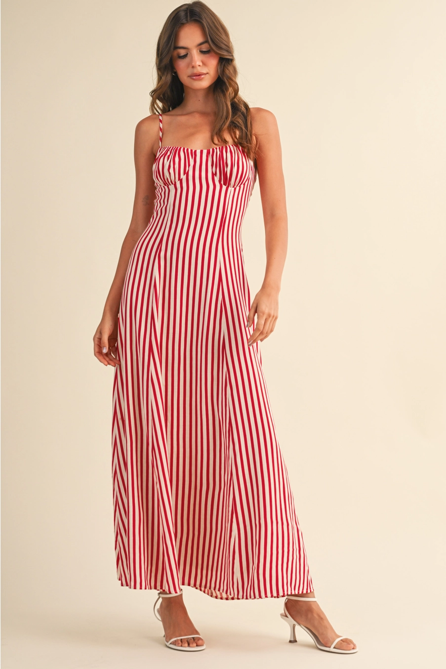 Striped Sleeveless Flared Maxi