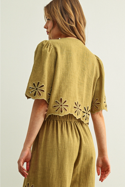 Emboridered Tie Front Top