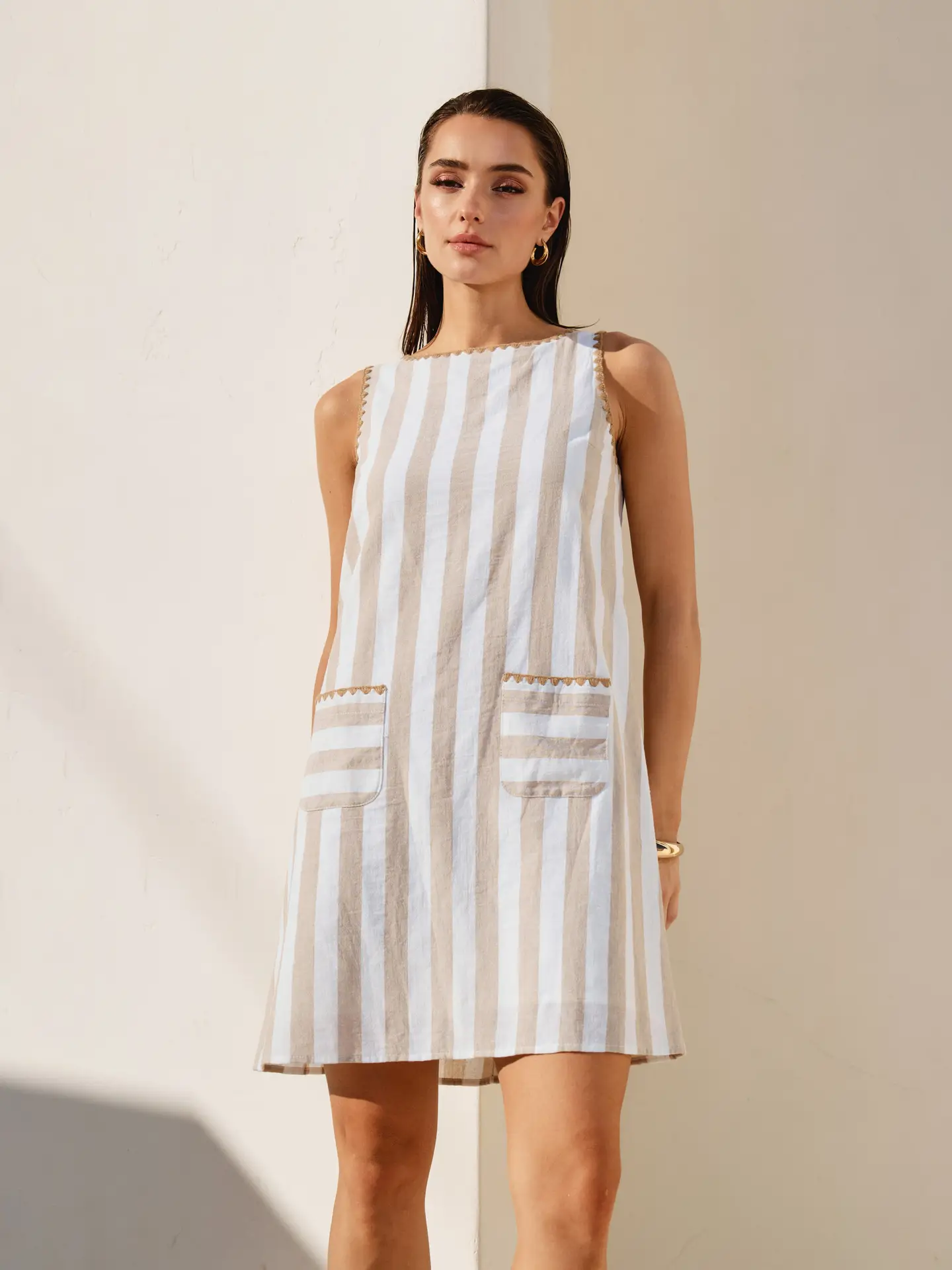 Whipstitch Striped Mini Dress