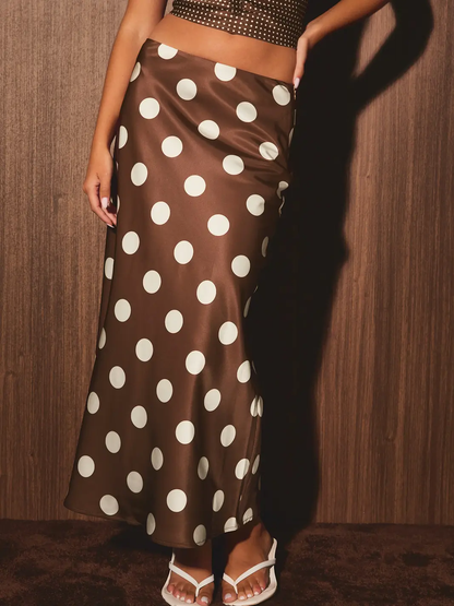 Polka Dot Satin Maxi Skirt
