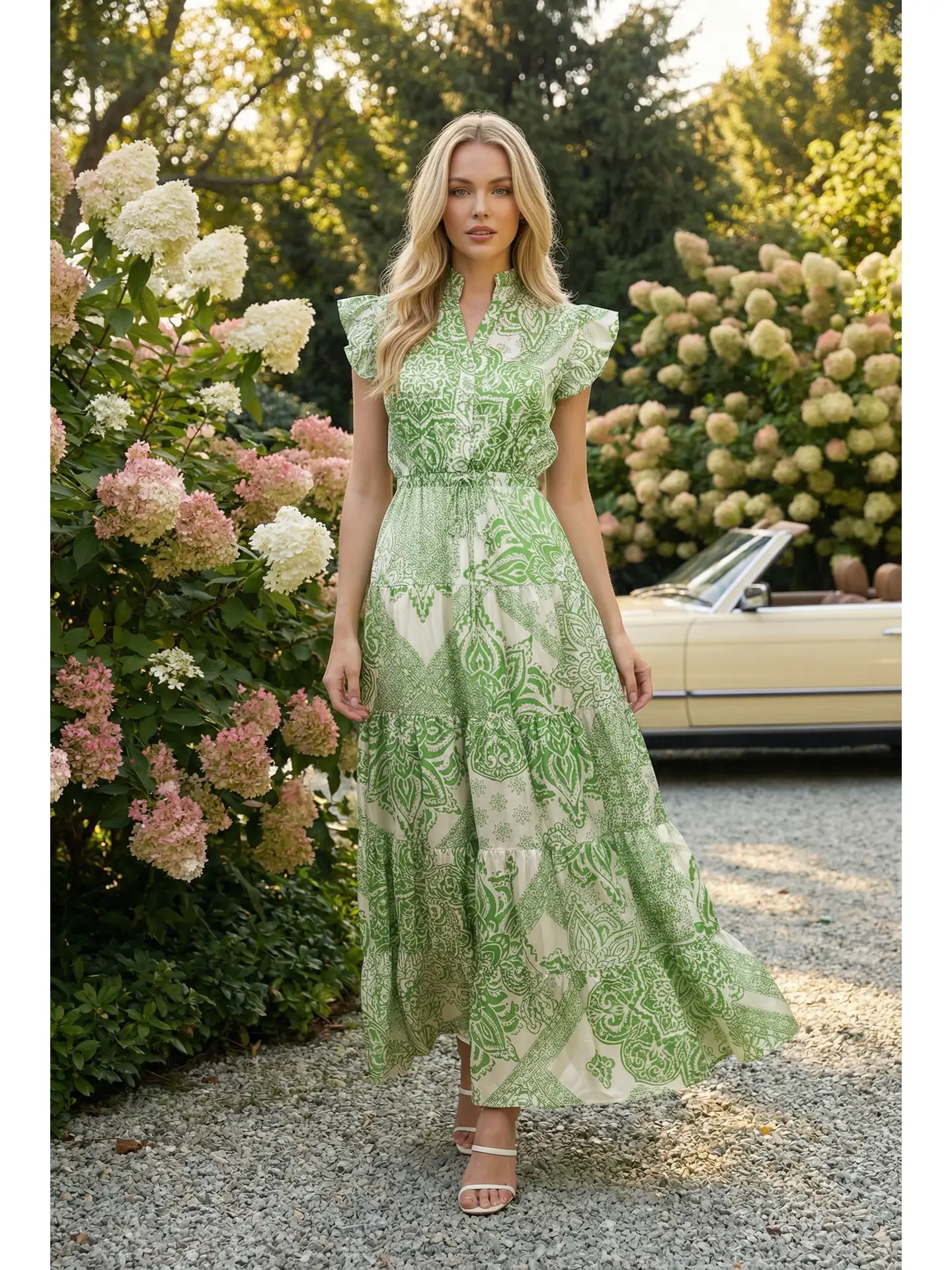 Paisley Print Tiered Maxi Dress