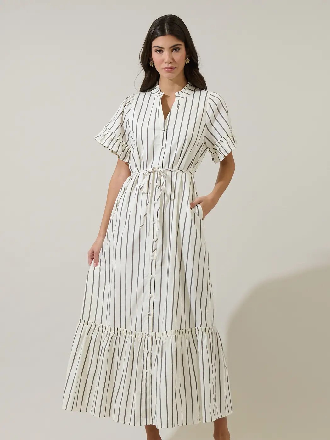 Striped Button Up Midi