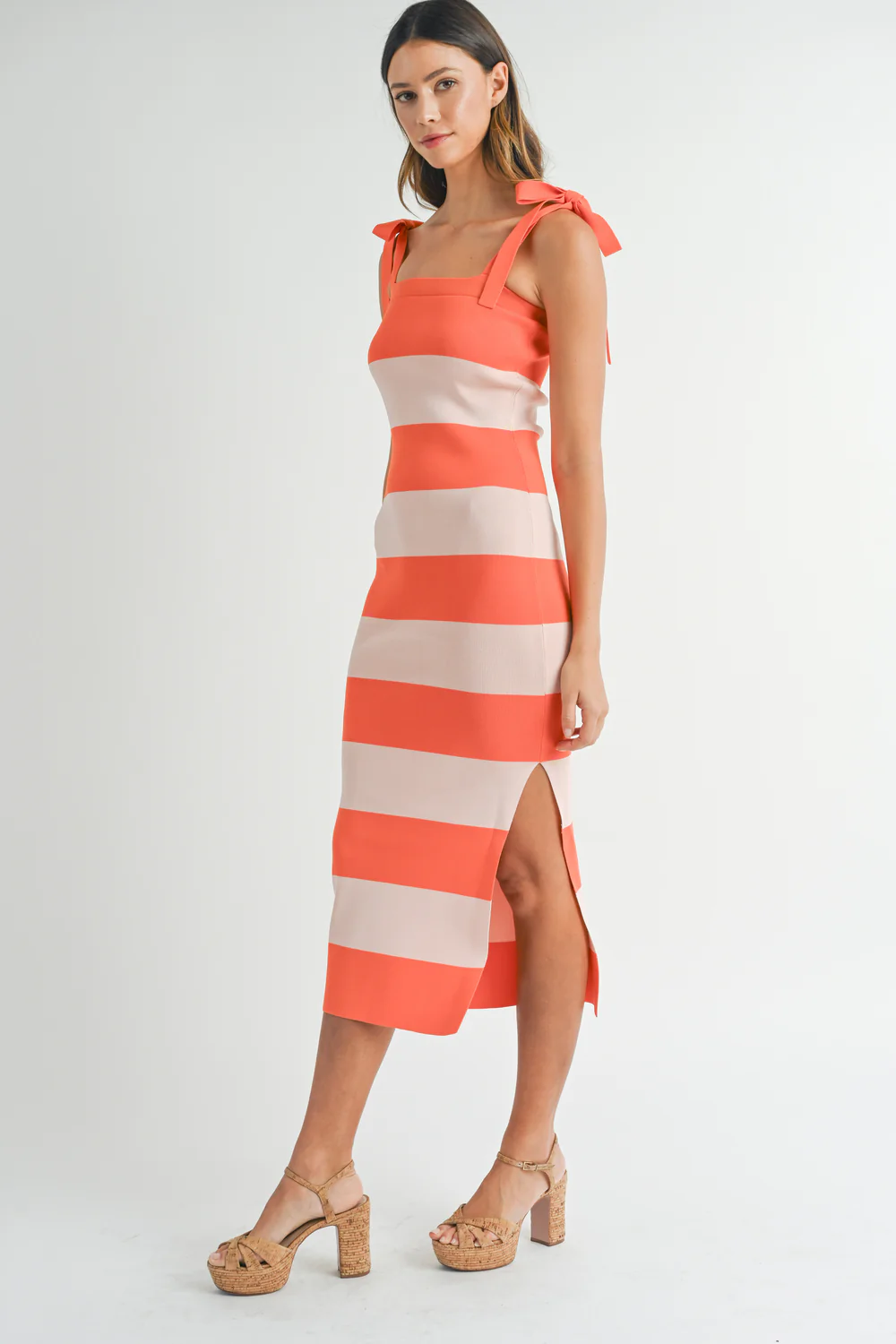 BOW SHOULDER STRIPE MAXI