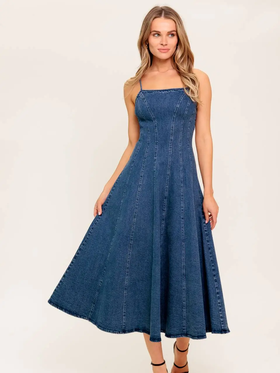 Washed Denim Midi Dress
