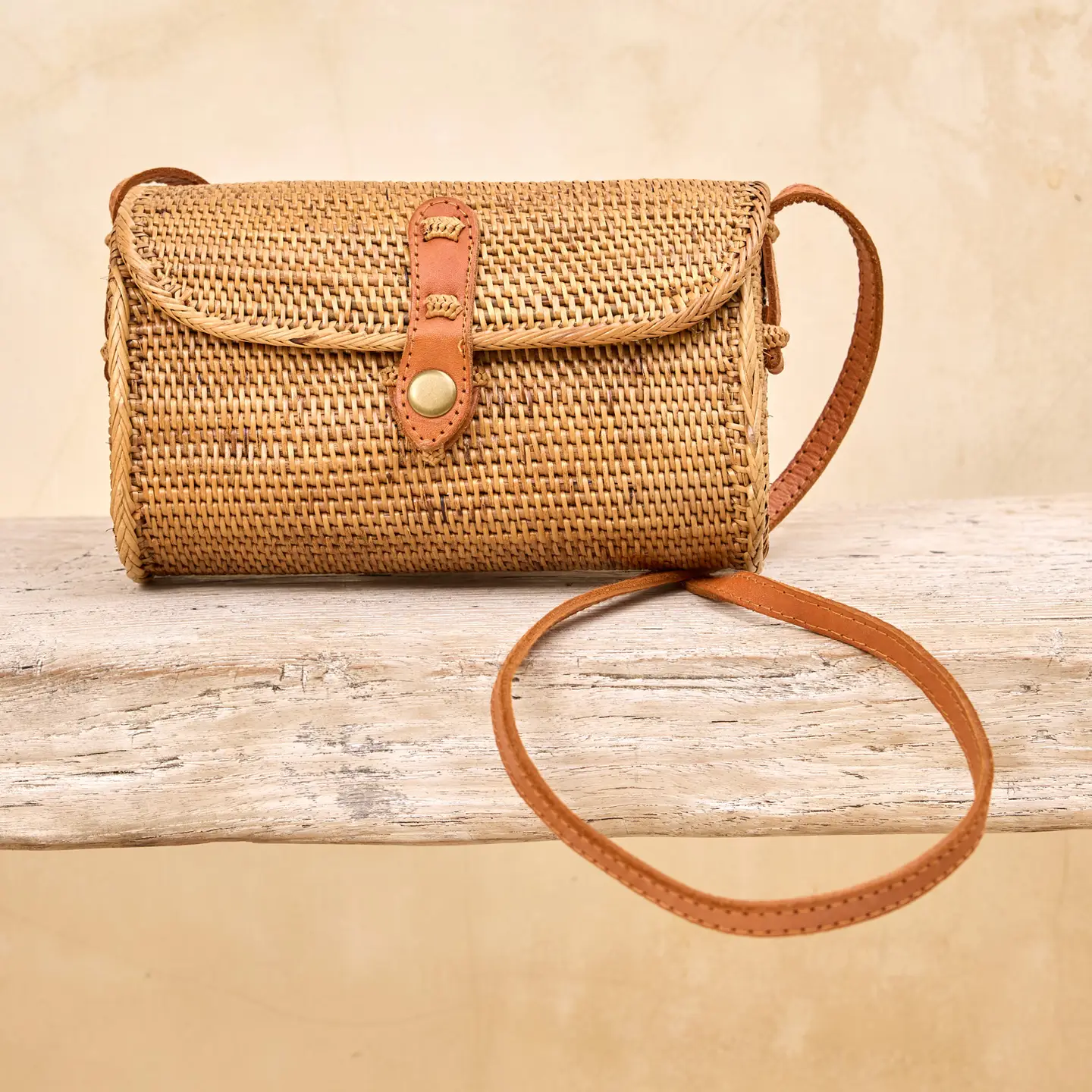 Ata Vine Rattan Straw Small Crossbody Bag