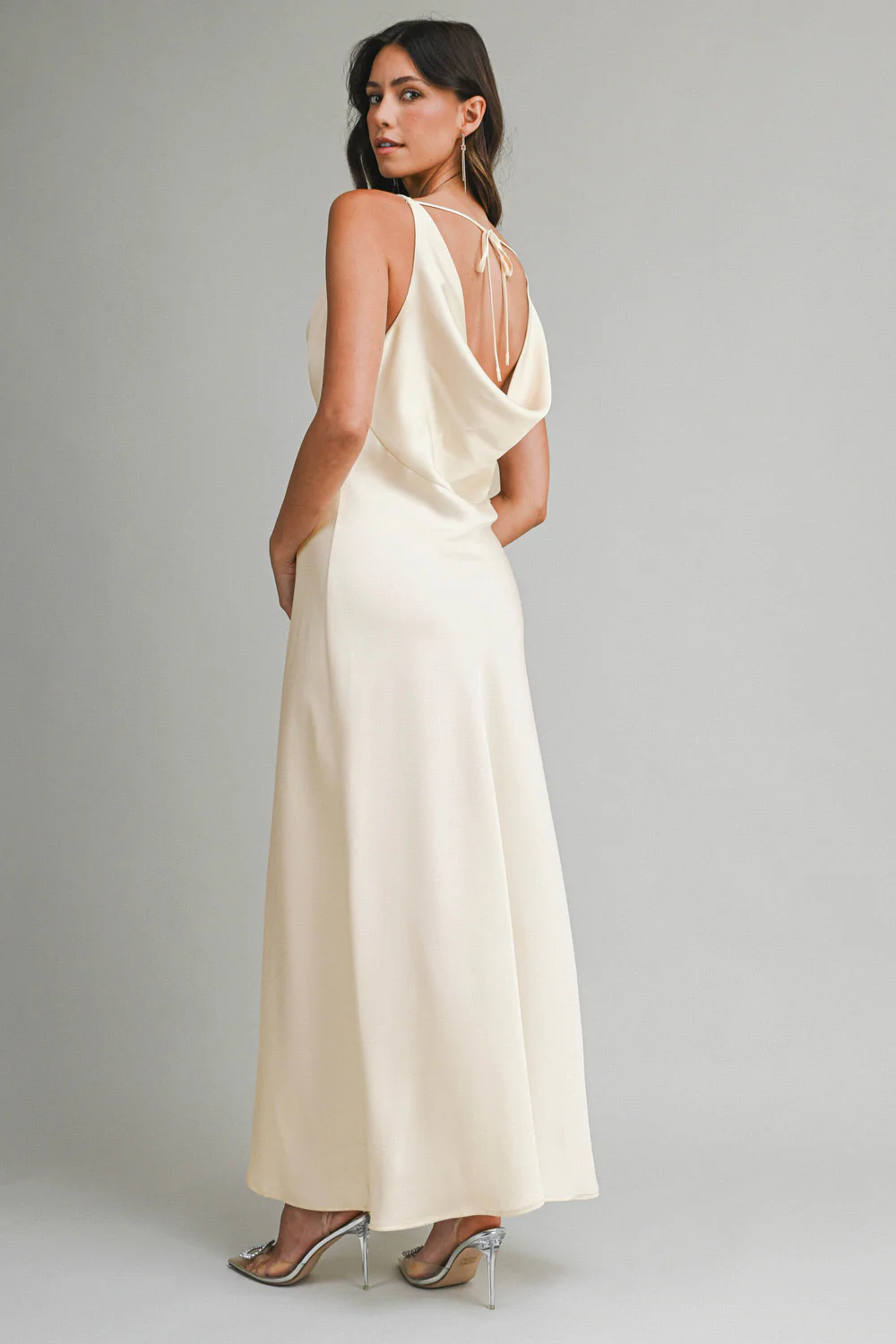 SATIN COWL MIDI DRESS