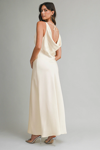 SATIN COWL MIDI DRESS