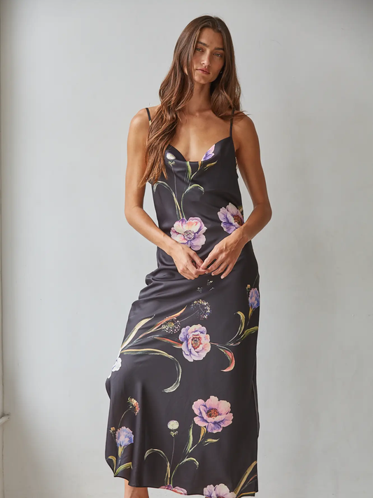 Floral Print Cowl Neck Spaghetti