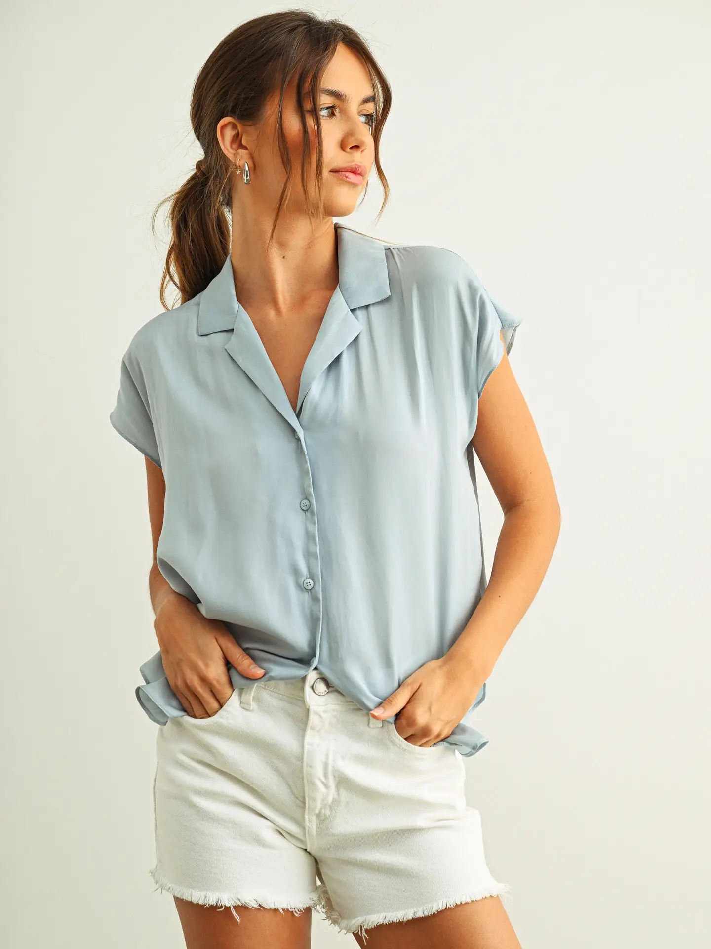Button Down Cap Sleeve