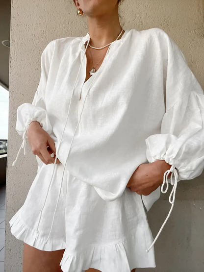 Cotton Linen Ruffle Shorts