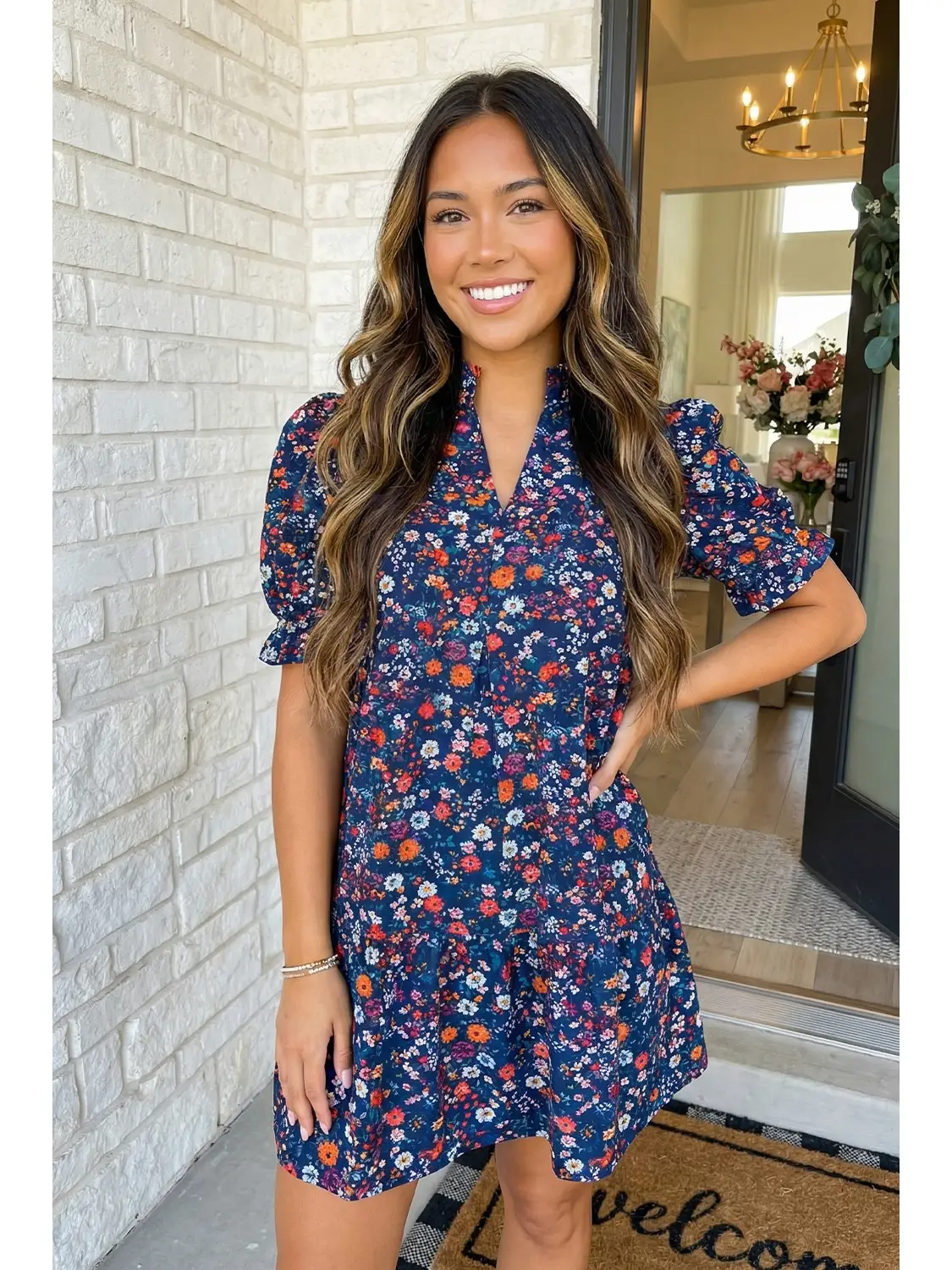 Daisy Floral Puff Sleeve Mini Dress