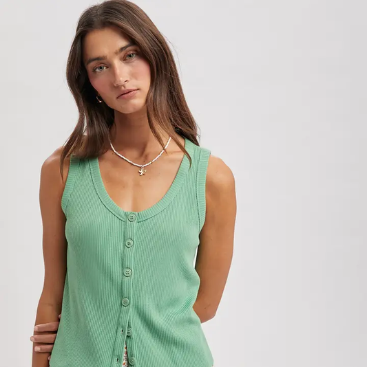 Button-Up Ribbed Knit Tank