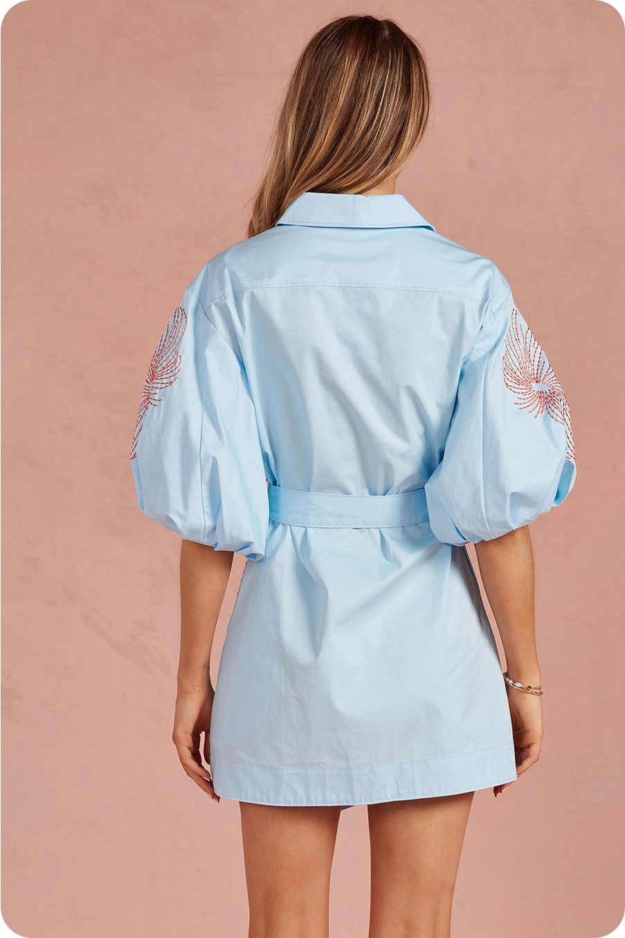 Embroidered Belted Dress