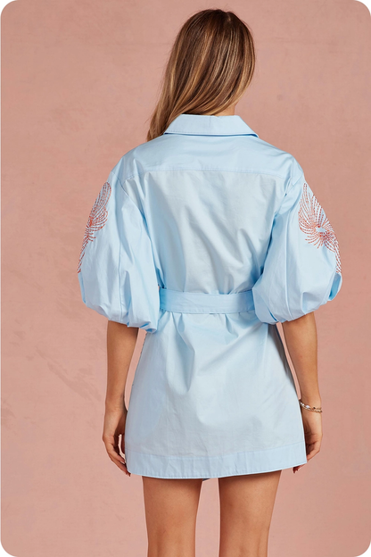 Embroidered Belted Dress