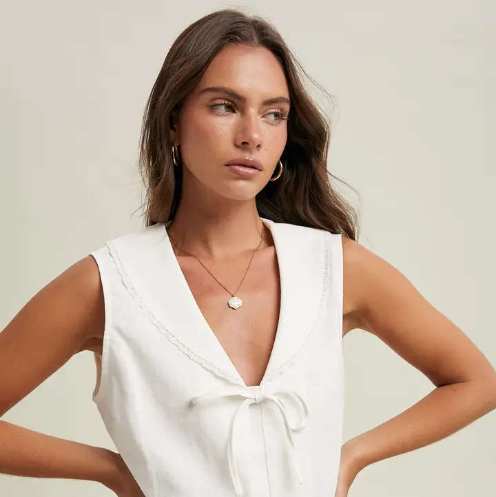 Linen Front Tie Sleeveless Top