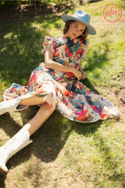 Tropical Print Midi Dress