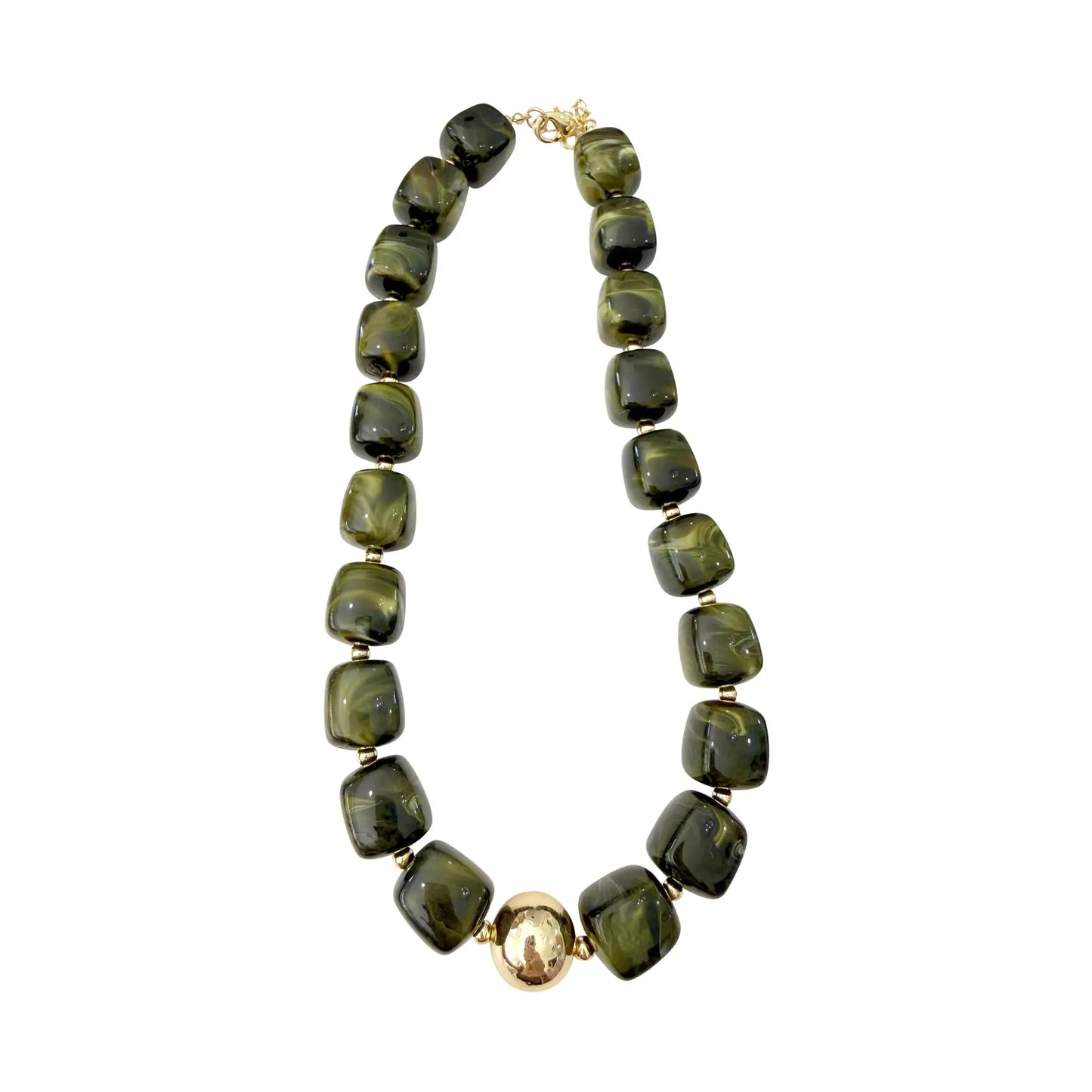 Massey Chunky Beaded Necklace- Olive