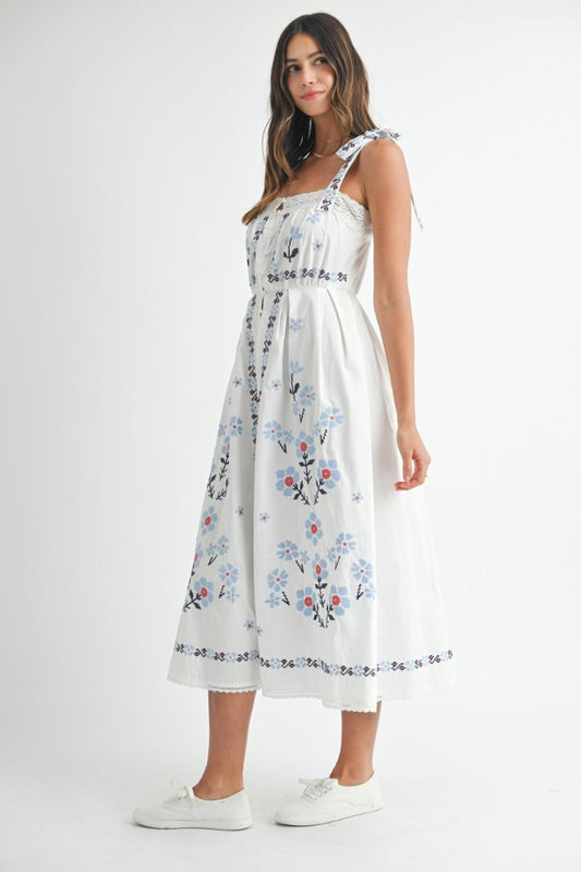 Blue Floral Strap Midi Stress