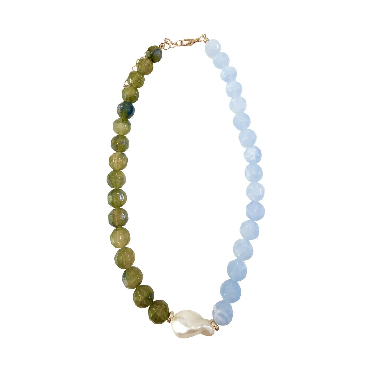 Miles Necklace with Pearl Accent - Chartreuse/Blue