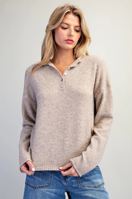 Mocha Buttoned Knit Sweater
