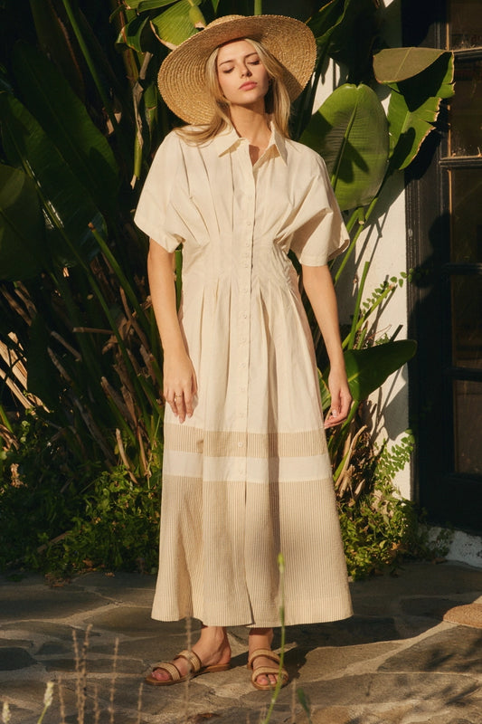 Button Down Nude Combo Dress