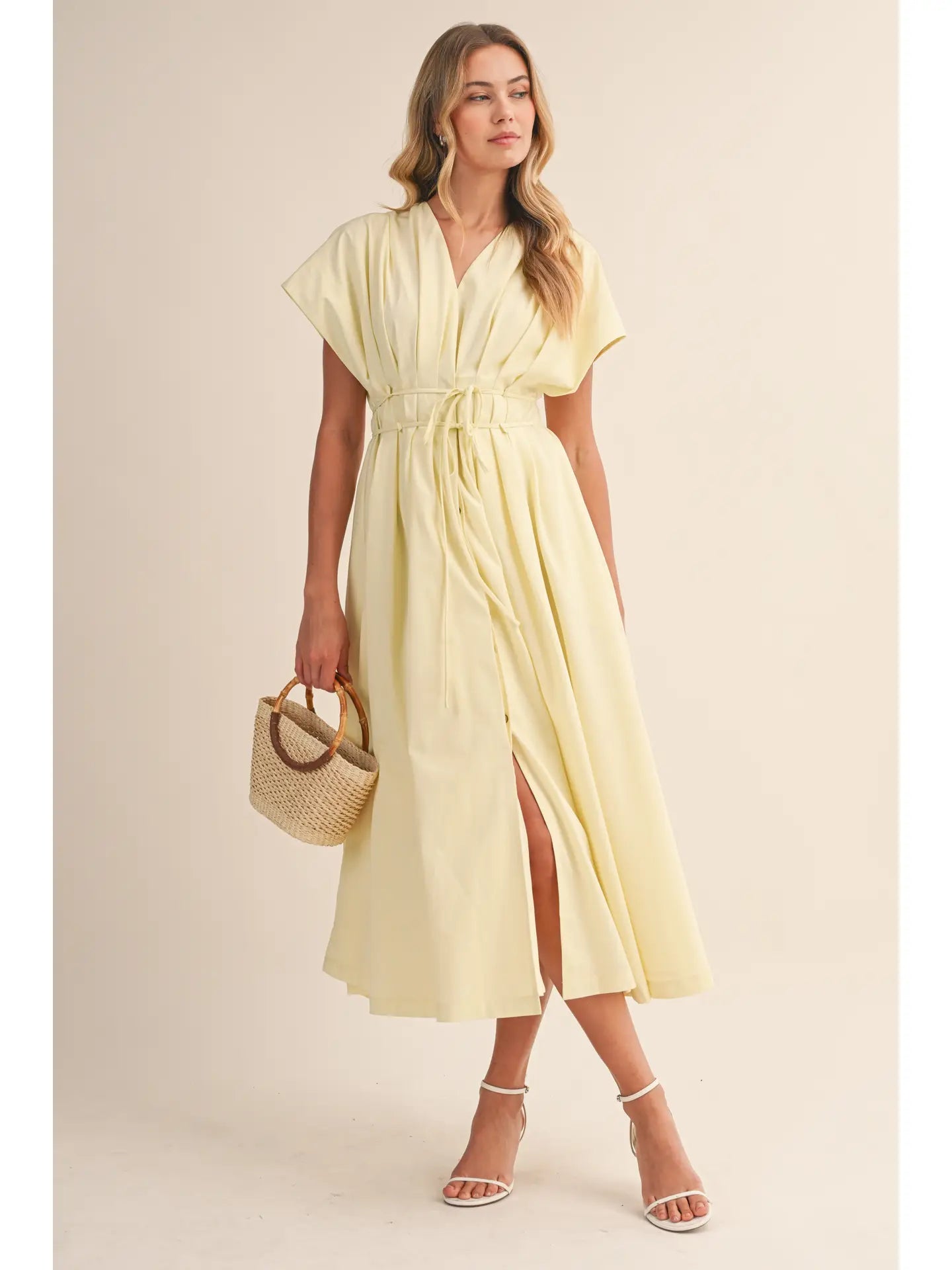 Poplin Pleated Detail Maxi Dress