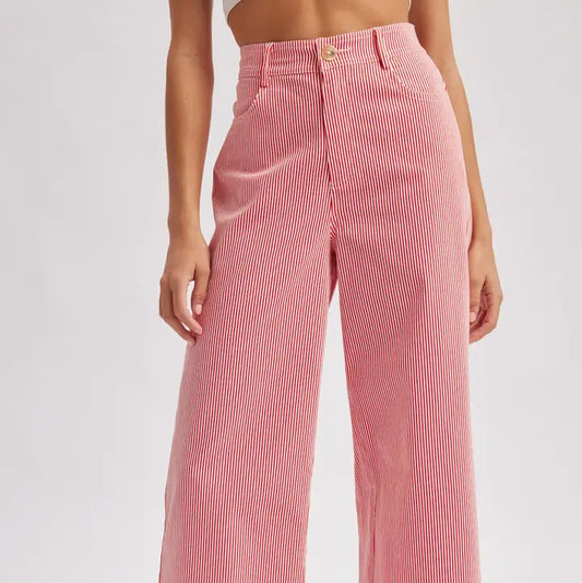 Red and White Striped Wide Leg Pants