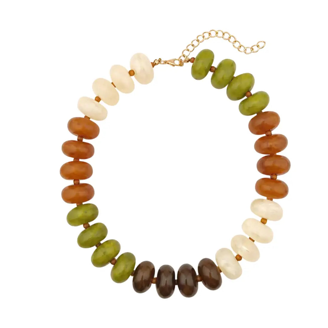 Carissa Chunky Beaded Necklace- Tan Chartreuse Mix