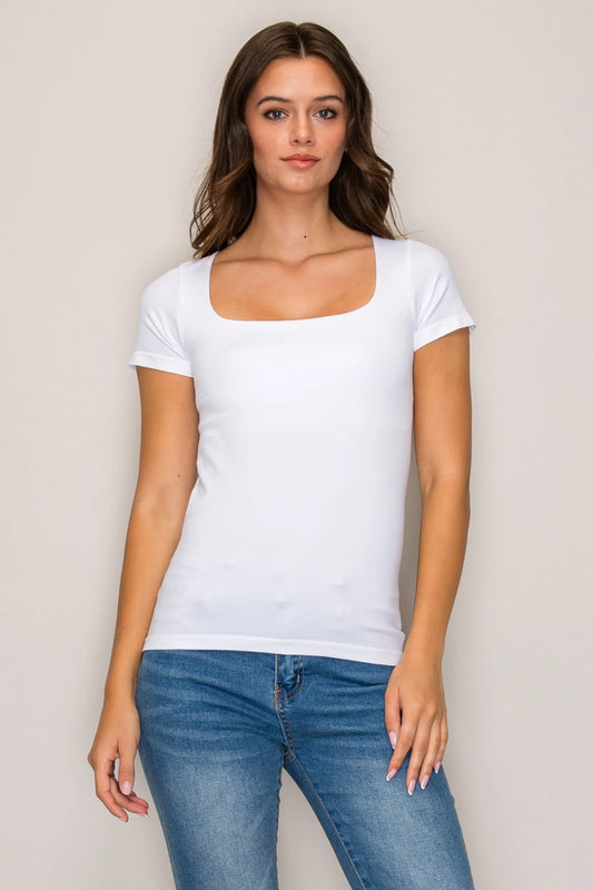White Square Neck Top