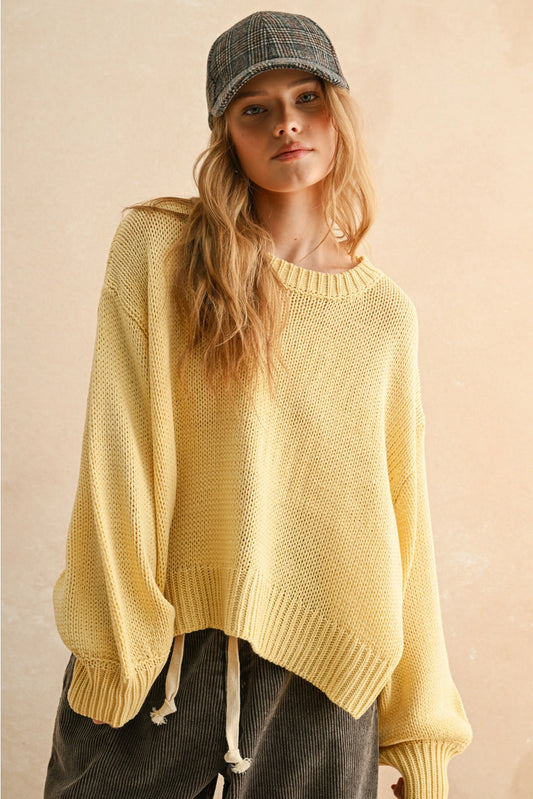 Yellow Ballon Sleeve Sweater Top